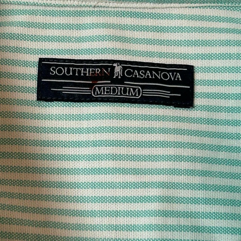 Southern Casanova Men’s M Button-Up – Teal Seafoam Stripes! - Picture 5 of 8